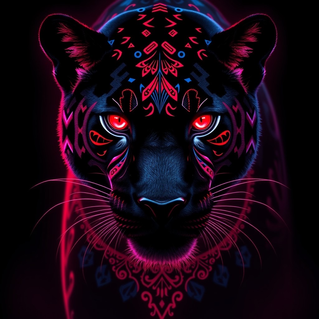 Prompt: A majestic black panther in a mesmerizing blend of neon glow and intricate Nordic patterns. Mysterious, with a high contrast between red and blue . Highly detailed, creating an enigmatic and captivating visual --sref 1747228695 5312024 1950855509 --ar 16:9 --v 6.1 --style raw --s 750 --c 66 - Seed: 310233763, Scale: 7.0, Steps: 40