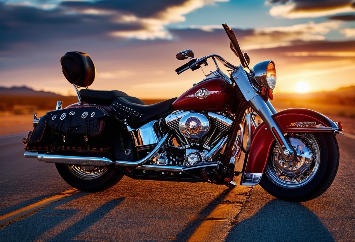 Prompt: harley davidson on route 66, vintage, classic, americana, detailed, realistic, cinematic, dramatic lighting, high resolution, digital art, masterpiece. | negative prompt: cartoonish, low quality, blurry, pixelated, bad proportions, distorted, ugly, poorly drawn, bad anatomy, extra limbs, extra heads, extra arms, extra legs, cropped. - Seed: 226482578, Scale: 8.28, Steps: 50