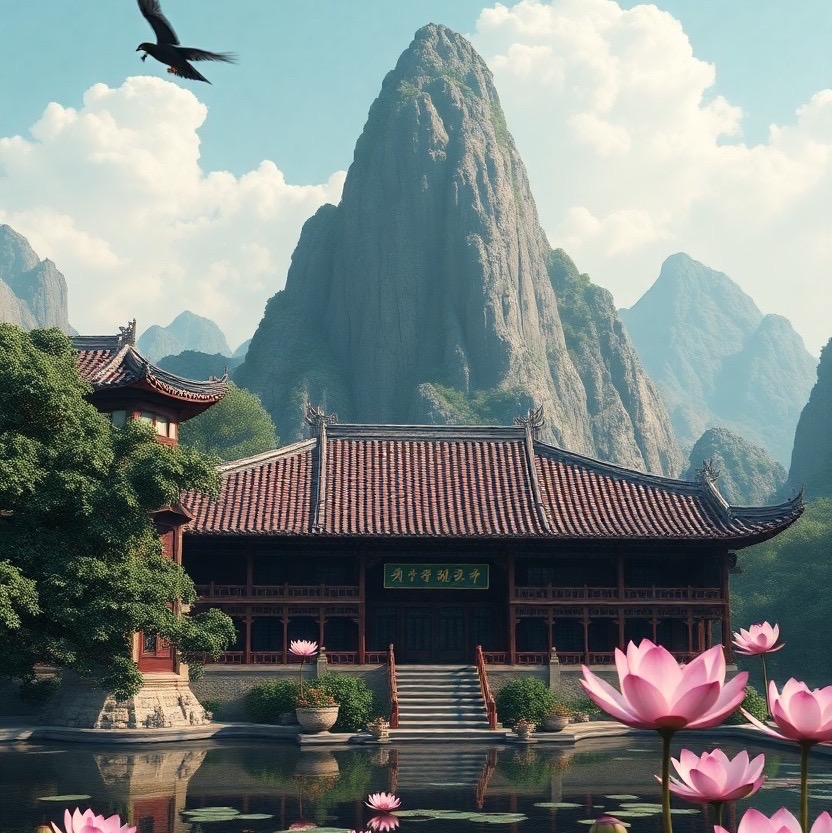 Prompt: Chinese architecture, ancient style,mountain, bird, lotus, pond, big tree,(thick paint style:1.3), (wide angle lens:1.4), (best lighting), 4K Unity, (super-detailed CG: 1.2) , (8K: 1.2), octane rendering | negative prompt: Photographic - Seed: 786074932, Scale: 7.0, Steps: 50