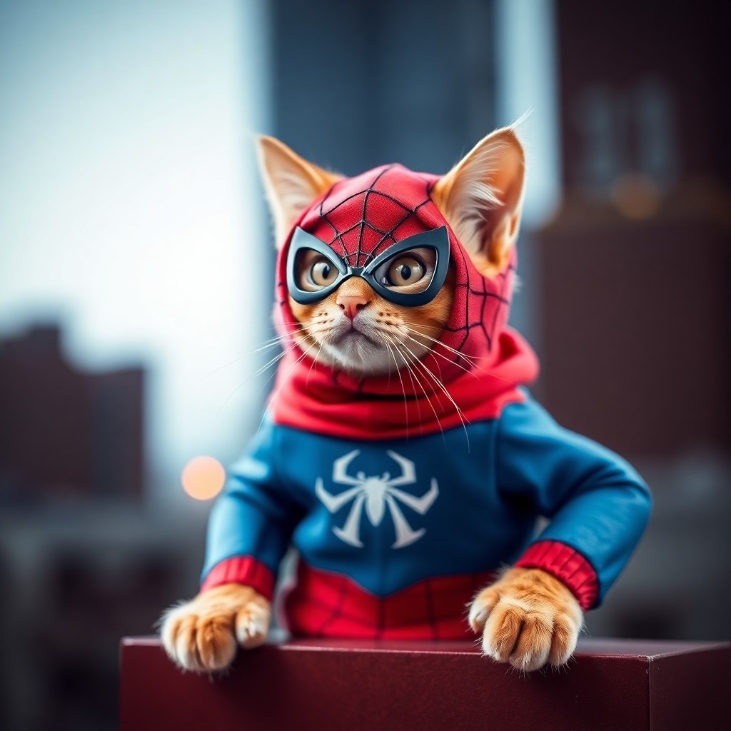 Prompt: anthropomorphic cat dressed as Spiderman - Seed: 322420591, Scale: 5.96, Steps: 40